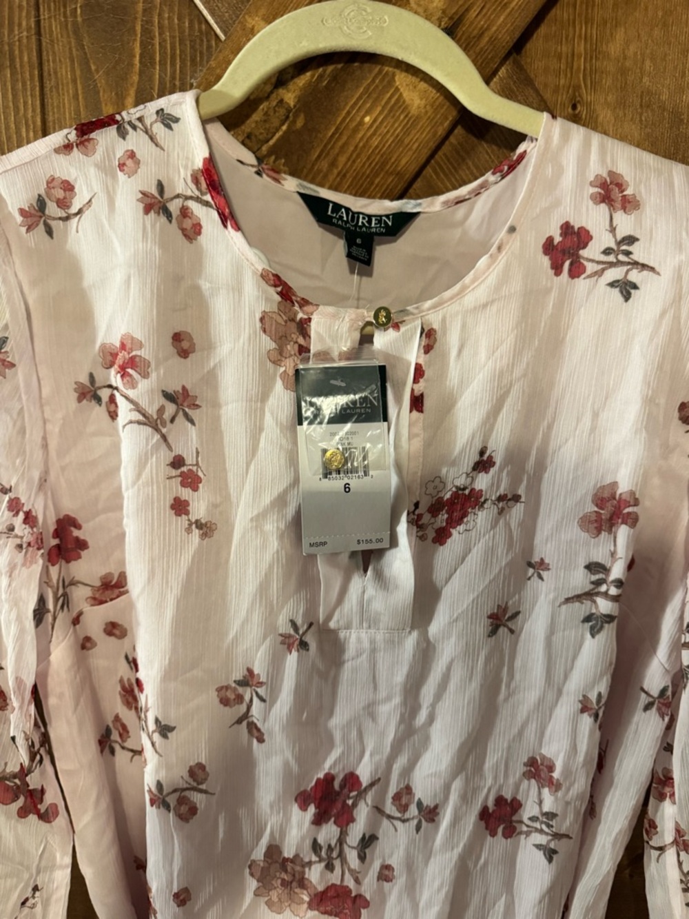 Ralph Lauren Cream Long-Sleeve Floral Tie-Waist Dress